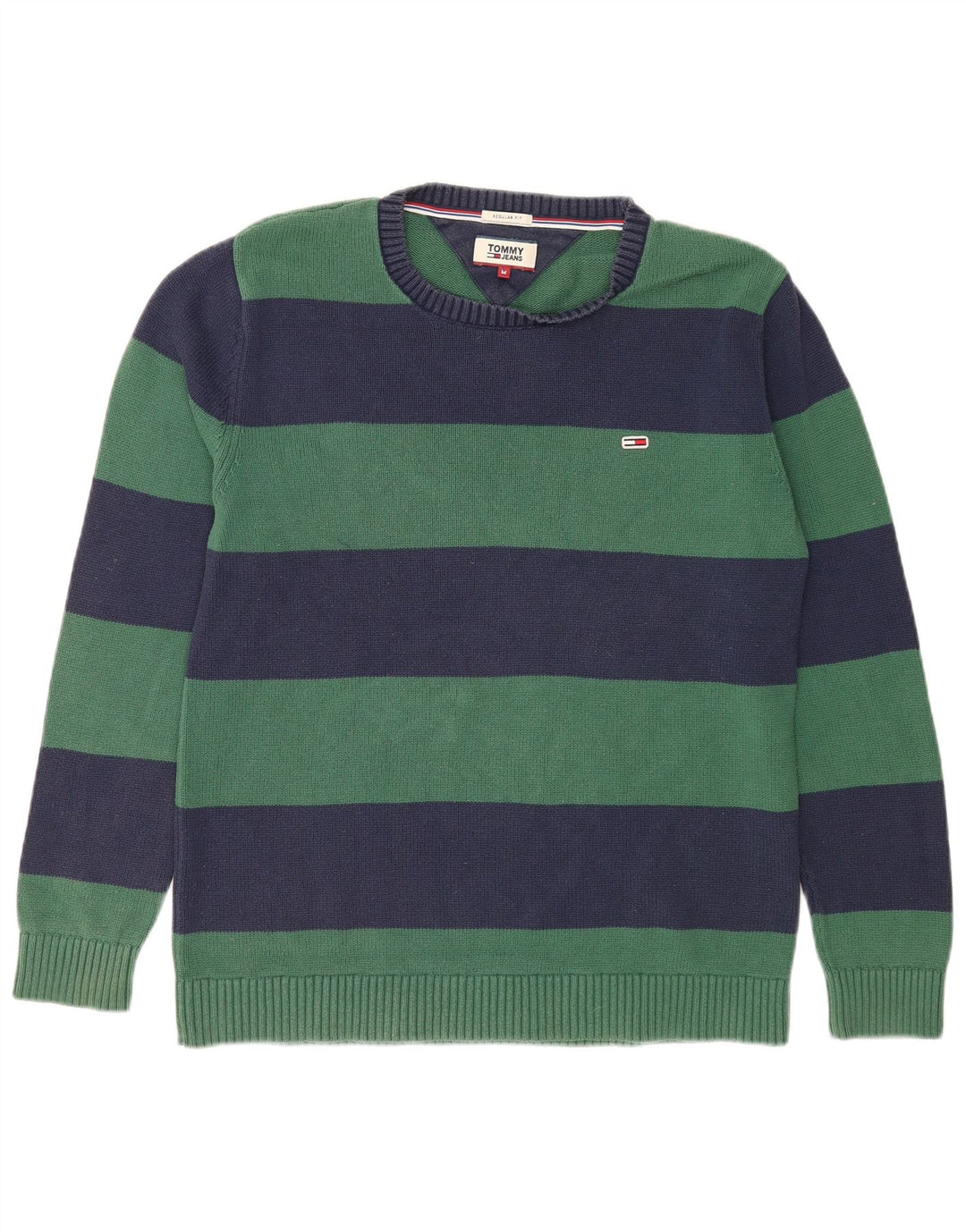 Tommy Hilfiger Herren-Pullover mit Rundhalsausschnitt, mittelgrün gestreift