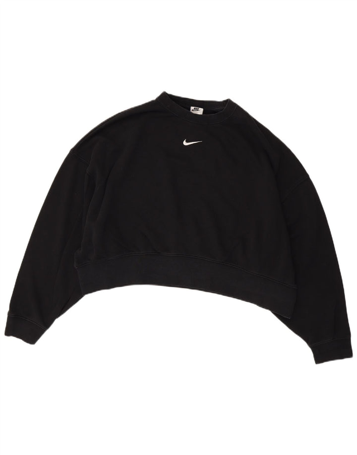NIKE Womens Crop Oversized Sweatshirt Pullover UK 14 Mittelschwarze Baumwolle