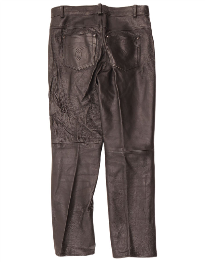 Vintage Herren gerade Lederhose W34 L31 Schwarz