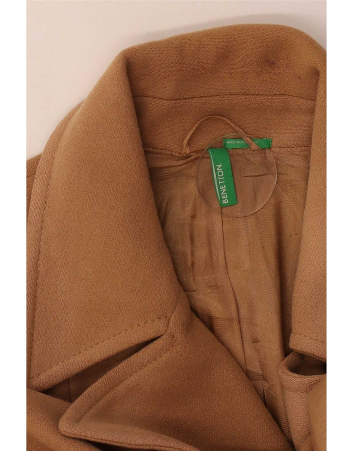 Benetton Damen Zweireihiger Mantel IT 44 Mittelbeige Wolle