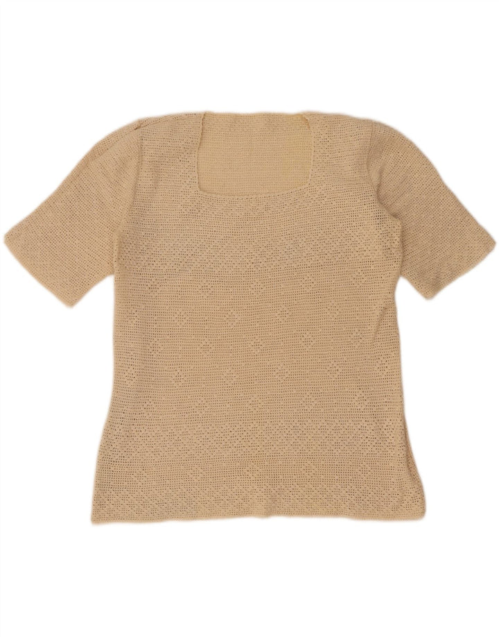 Vintage Damen Häkelbluse Top UK 12 Medium Beige
