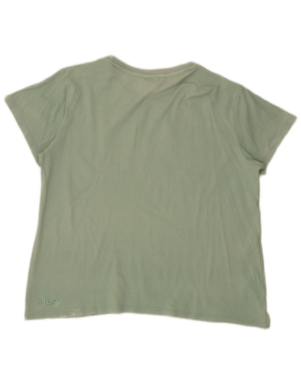 Fila Damen Kurzarm-Grafik-T-Shirt-Oberteil UK 14 Mittelgrüne Baumwolle