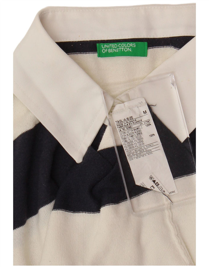 BENETTON Womens Knit Rugby Polo Shirt UK 14 Mittelweiß gestreift