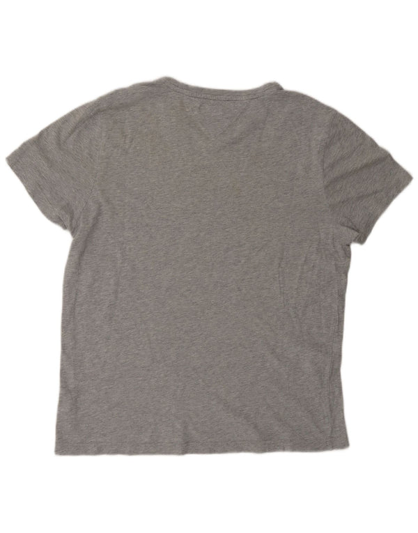 Tommy Hilfiger Damen Grafik-T-Shirt-Oberteil UK 16 Große grau gefleckte Baumwolle