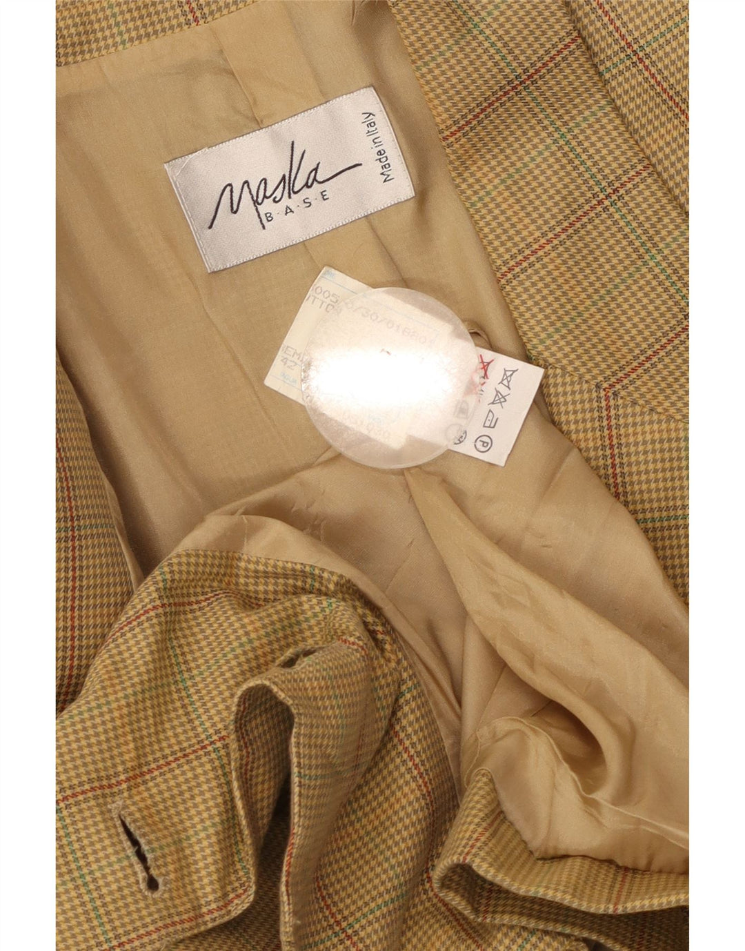 Maska Damen-Blazer mit 2 Knöpfen, IT 42, mittelbeige, karierte Baumwolle