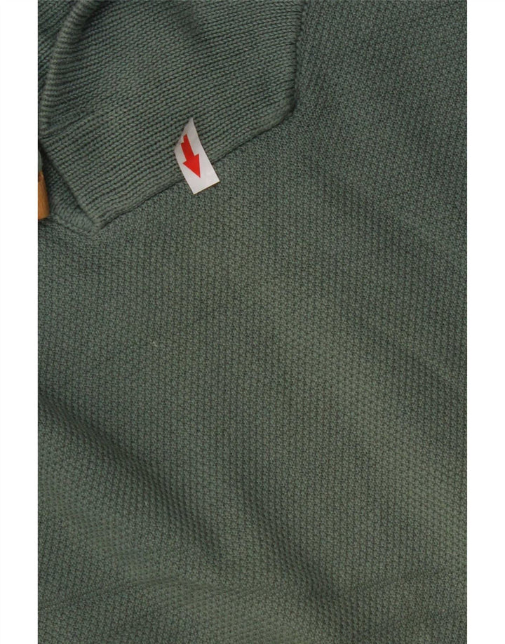 Zara Herren-Pullover mit Schalkragen, groß, grüne Baumwolle