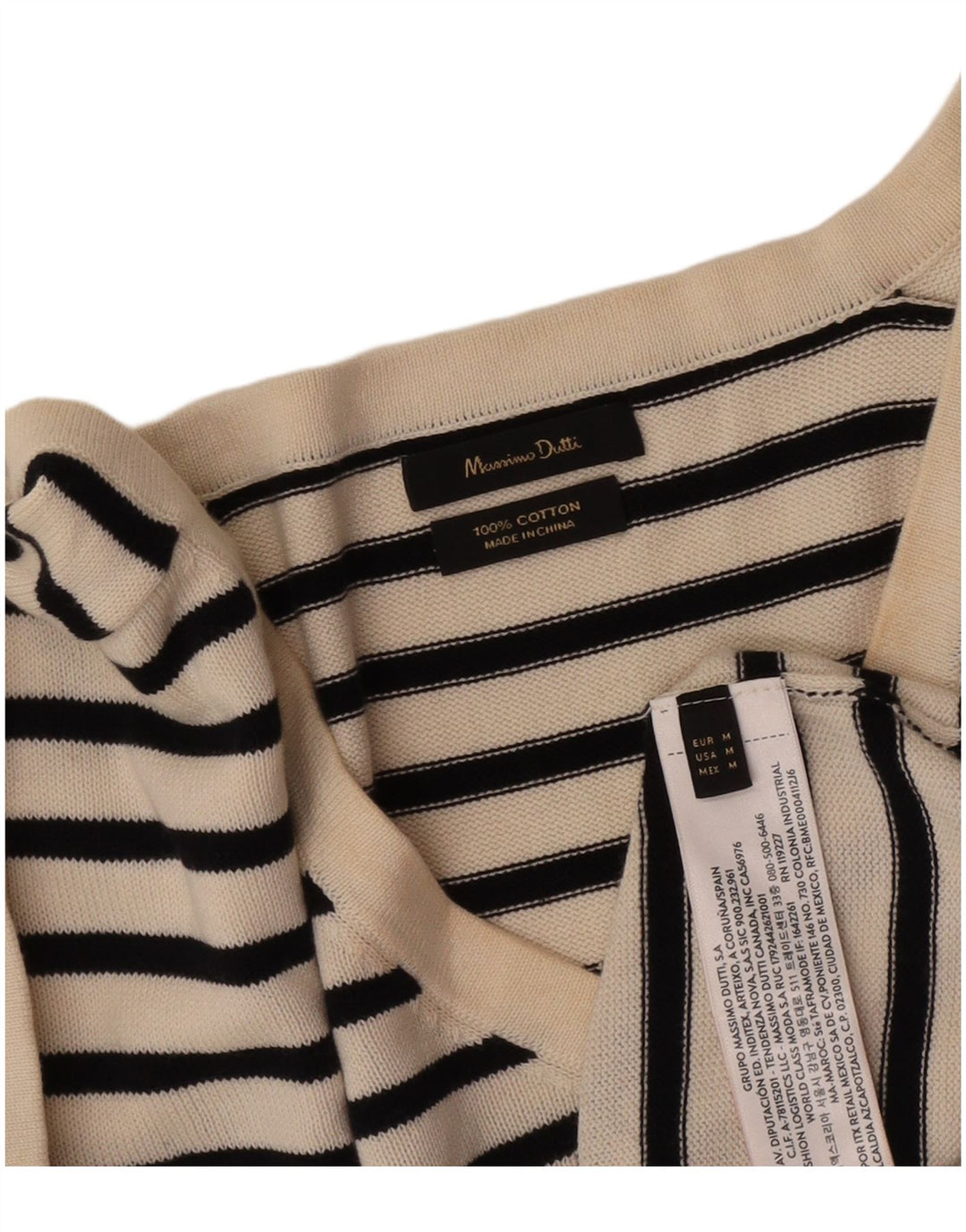 Massimo Dutti Damen Crop T-Shirt Top UK 14 Medium Off White gestreift