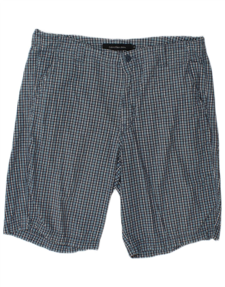 CALVIN KLEIN Herren Chinoshorts W34 Große blau karierte Baumwolle
