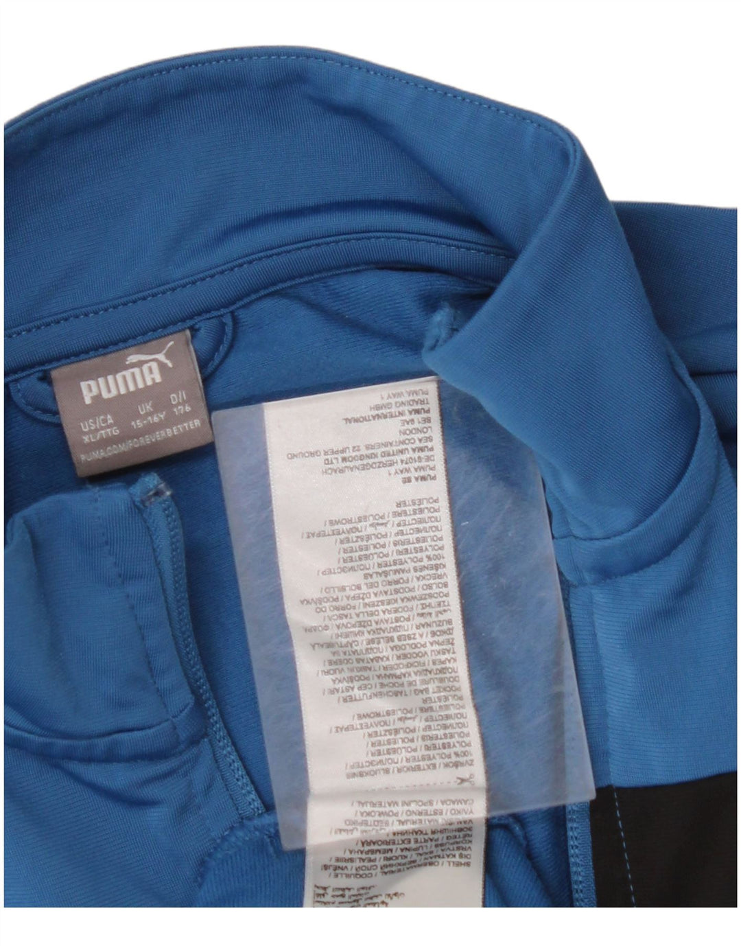 PUMA Jungen-Trainingsanzug, Top-Jacke, 15–16 Jahre, blaues Farbblock-Polyester