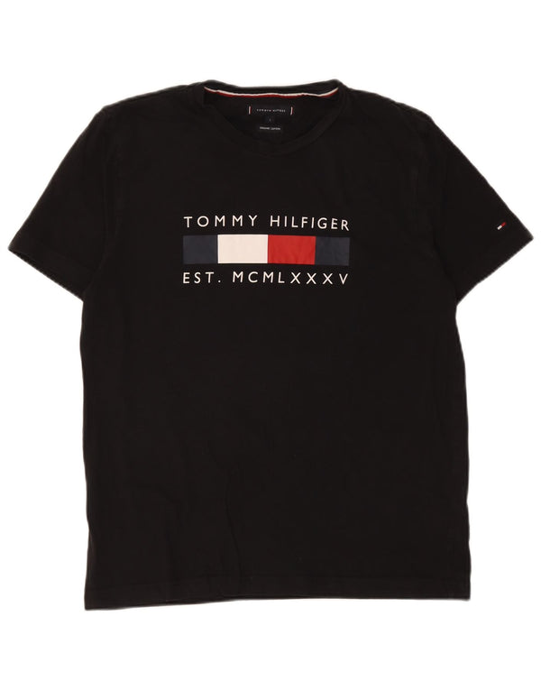 Tommy Hilfiger Womens Graphic T-Shirt Top UK 16 Large Black Cotton
