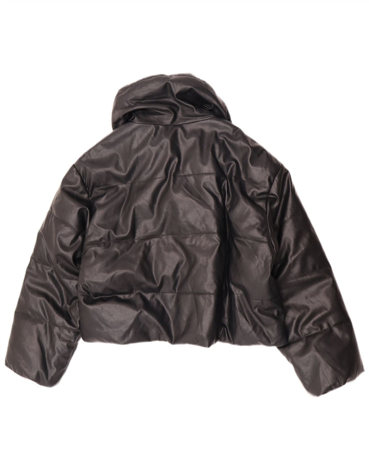Zara Damen Übergroße gepolsterte Kunstlederjacke UK 6 XS Schwarz Polyurethan