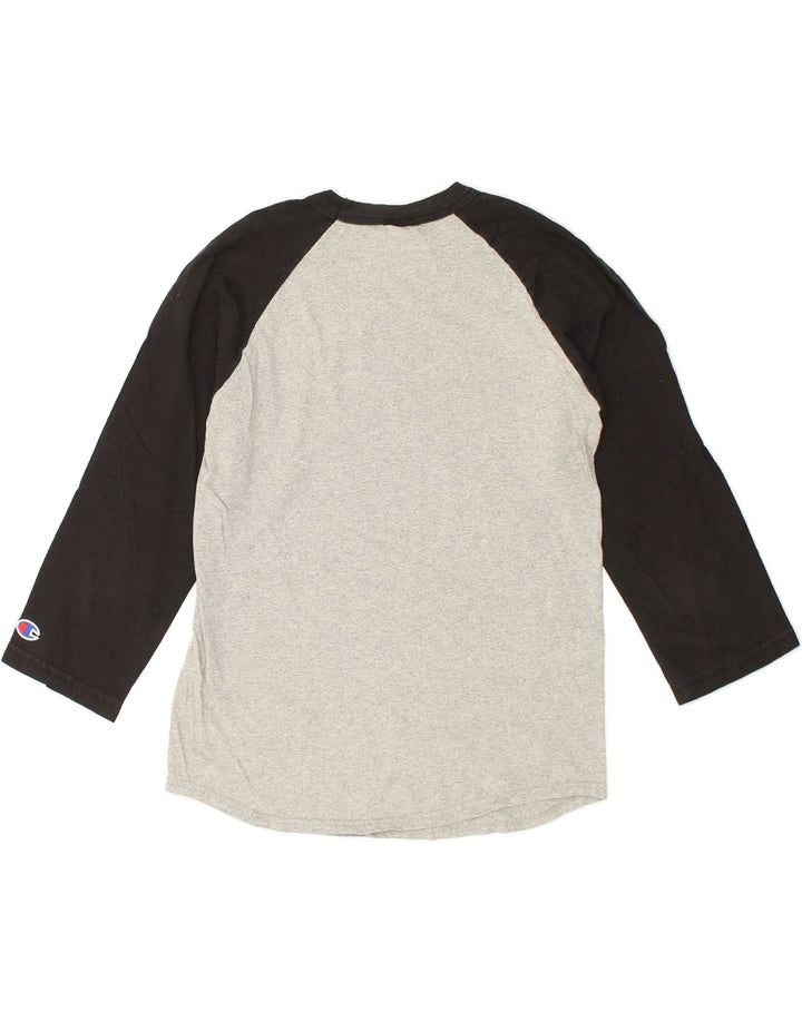 CHAMPION Womens Graphic Top Long Sleeve UK 10 Small Grey Colourblock | Vintage Champion | Thrift | Second-Hand Champion | Used Clothing | Messina Hembry 