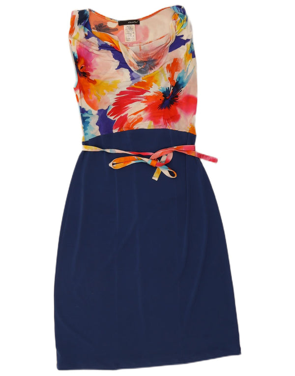 Vintage Damen Ärmelloses Etuikleid UK 10 Small Navy Blue Floral Viscose