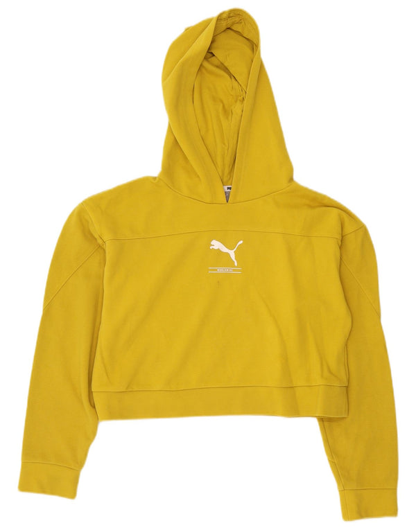 Puma Womens Crop Oversized Hoodie Pullover UK 6 XS Gelbe Baumwolle