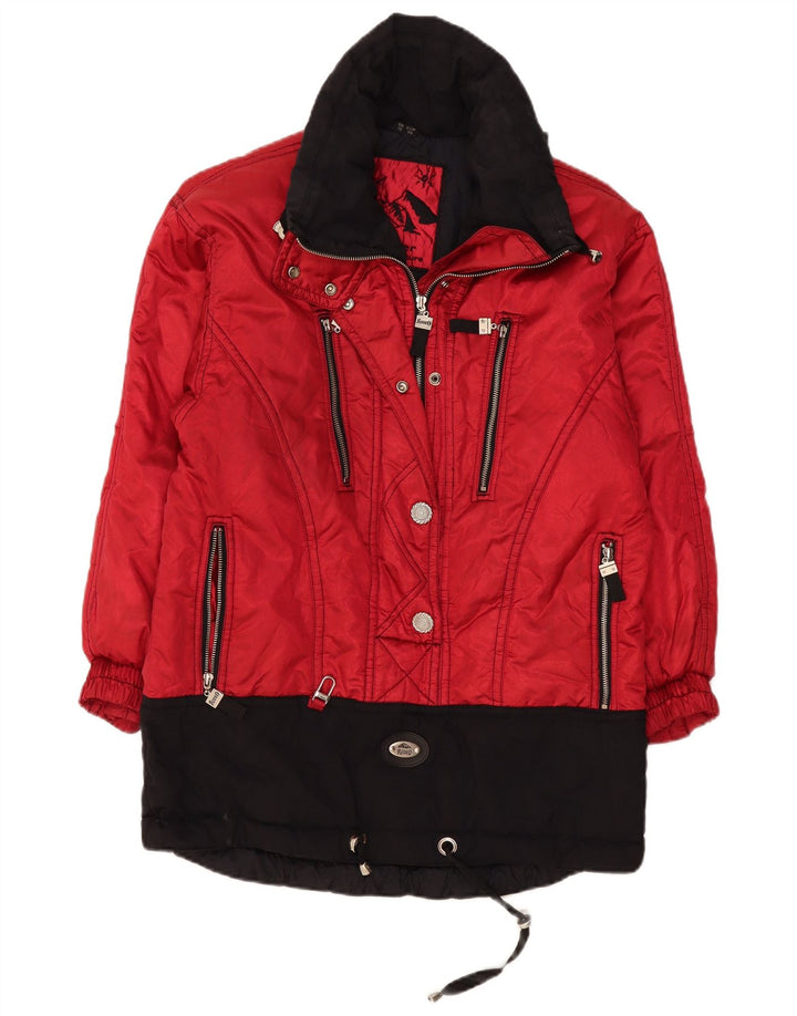 C&A Damen Rodeo Hooded Oversized Skijacke UK 10 Small Rot Farbblock