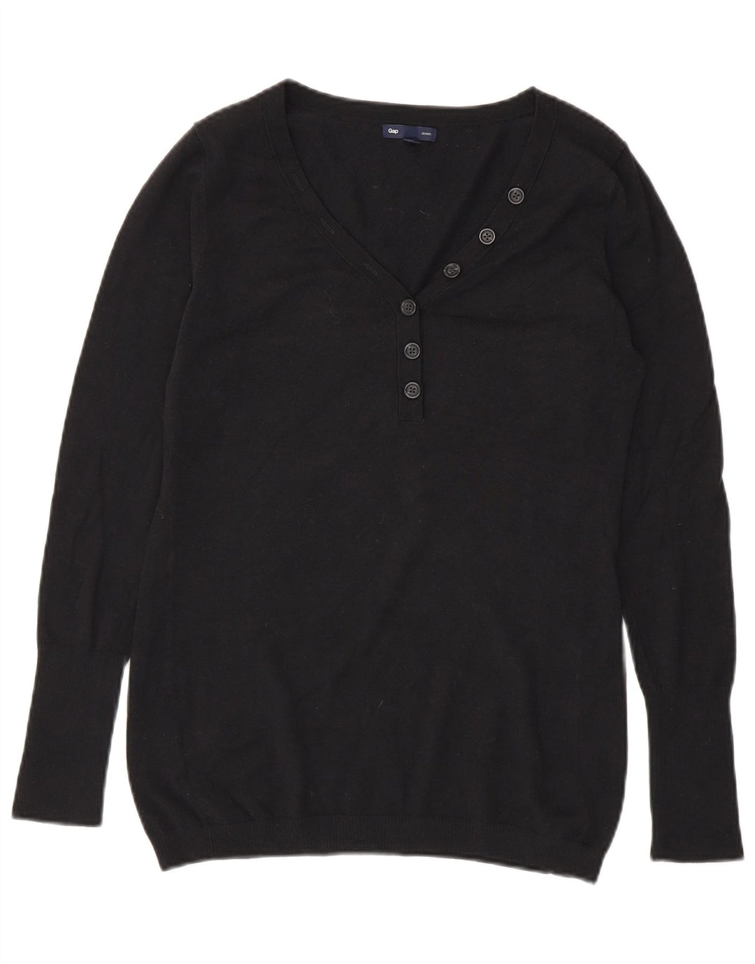 Gap Damen-Pullover mit Knopfkragen, Gr. 14, mittelschwarz, Baumwolle