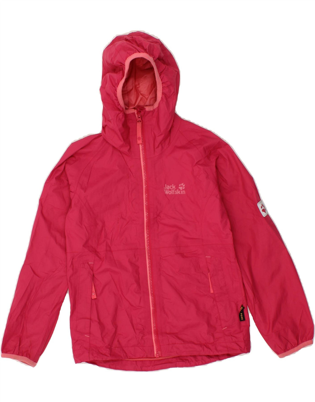 JACK WOLFSKIN Girls Hooded Rain Jacket 7-8 Years Pink Polyamide Vintage Jack Wolfskin and Second-Hand Jack Wolfskin from Messina Hembry 