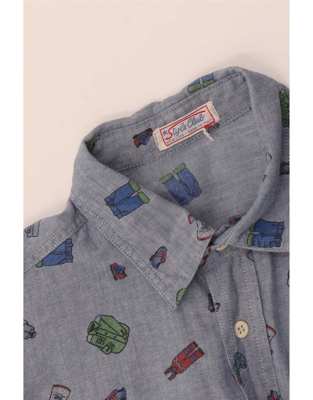 Vintage Herren Hemd mit abstraktem Muster Mittelblau