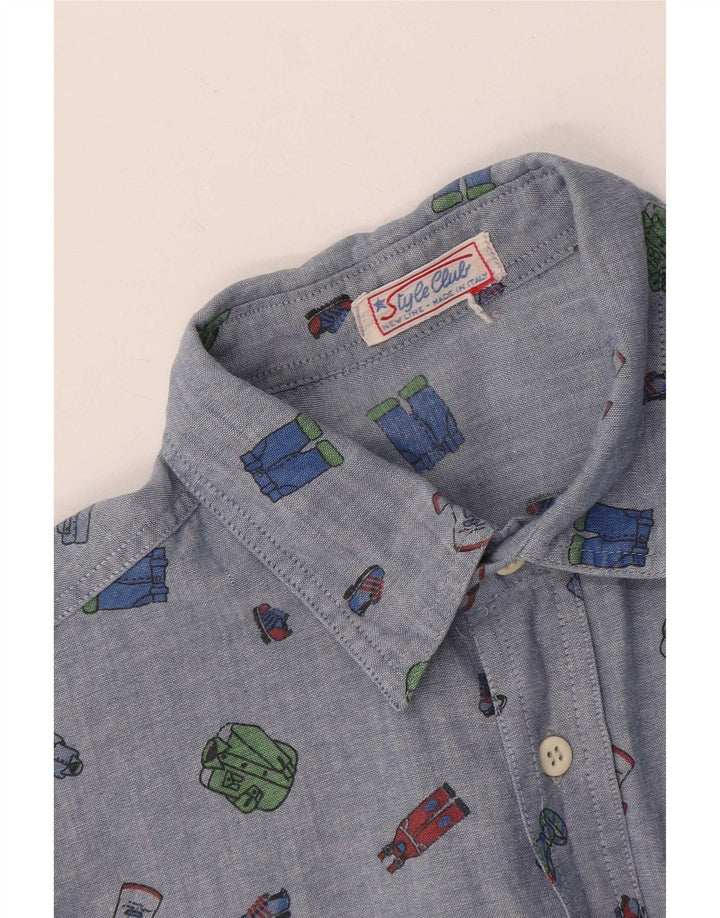 Vintage Herren Hemd mit abstraktem Muster Mittelblau