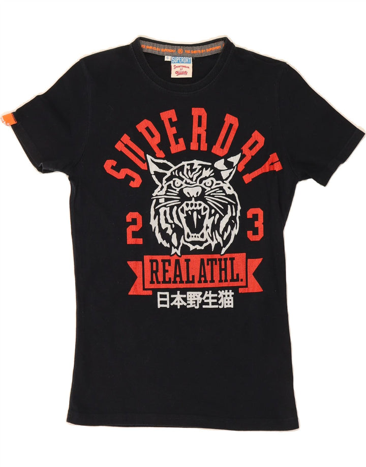 SUPERDRY Mens Graphic T-Shirt Top Small Navy Blue Cotton Vintage Superdry and Second-Hand Superdry from Messina Hembry 