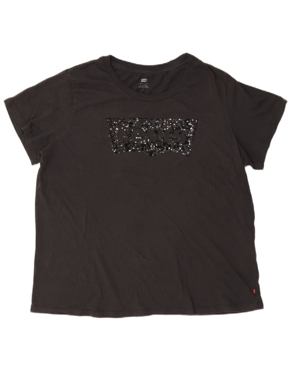 Levi's Damen-T-Shirt mit Grafik, UK 20 2XL, schwarze Baumwolle