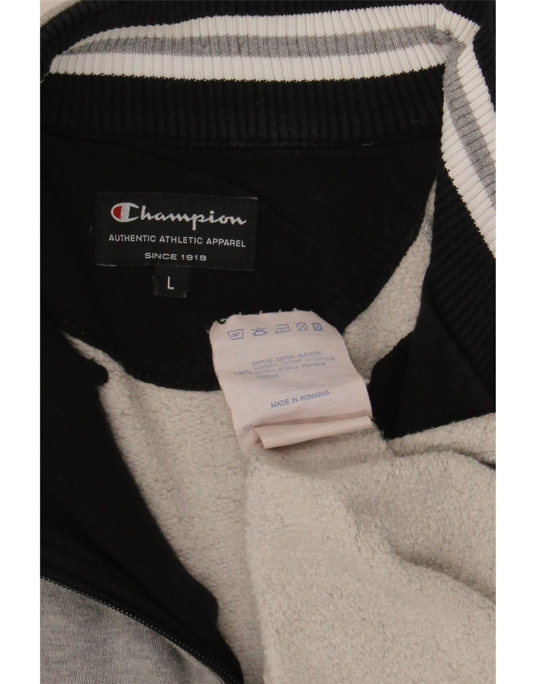 Champion Herren-Sweatshirt mit Reißverschluss am Hals, groß, grau gestreift, Baumwolle