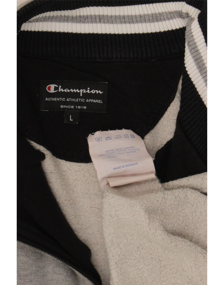 Champion Herren-Sweatshirt mit Reißverschluss am Hals, groß, grau gestreift, Baumwolle