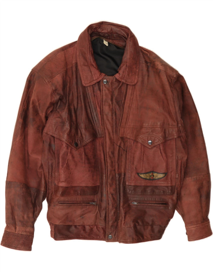 VINTAGE Herren Lederjacke IT 50 Großes braunes Leder