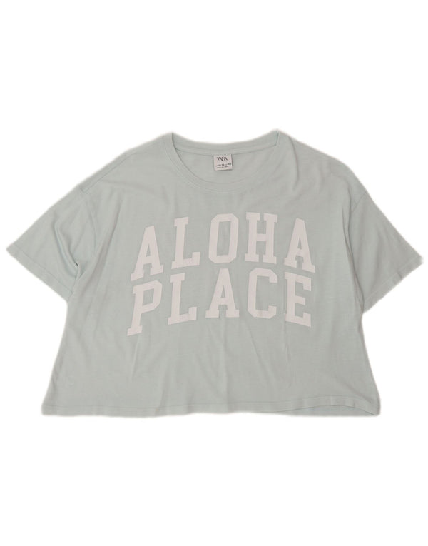 Zara Crop Graphic T-Shirt für Mädchen, 11–12 Jahre, Blau