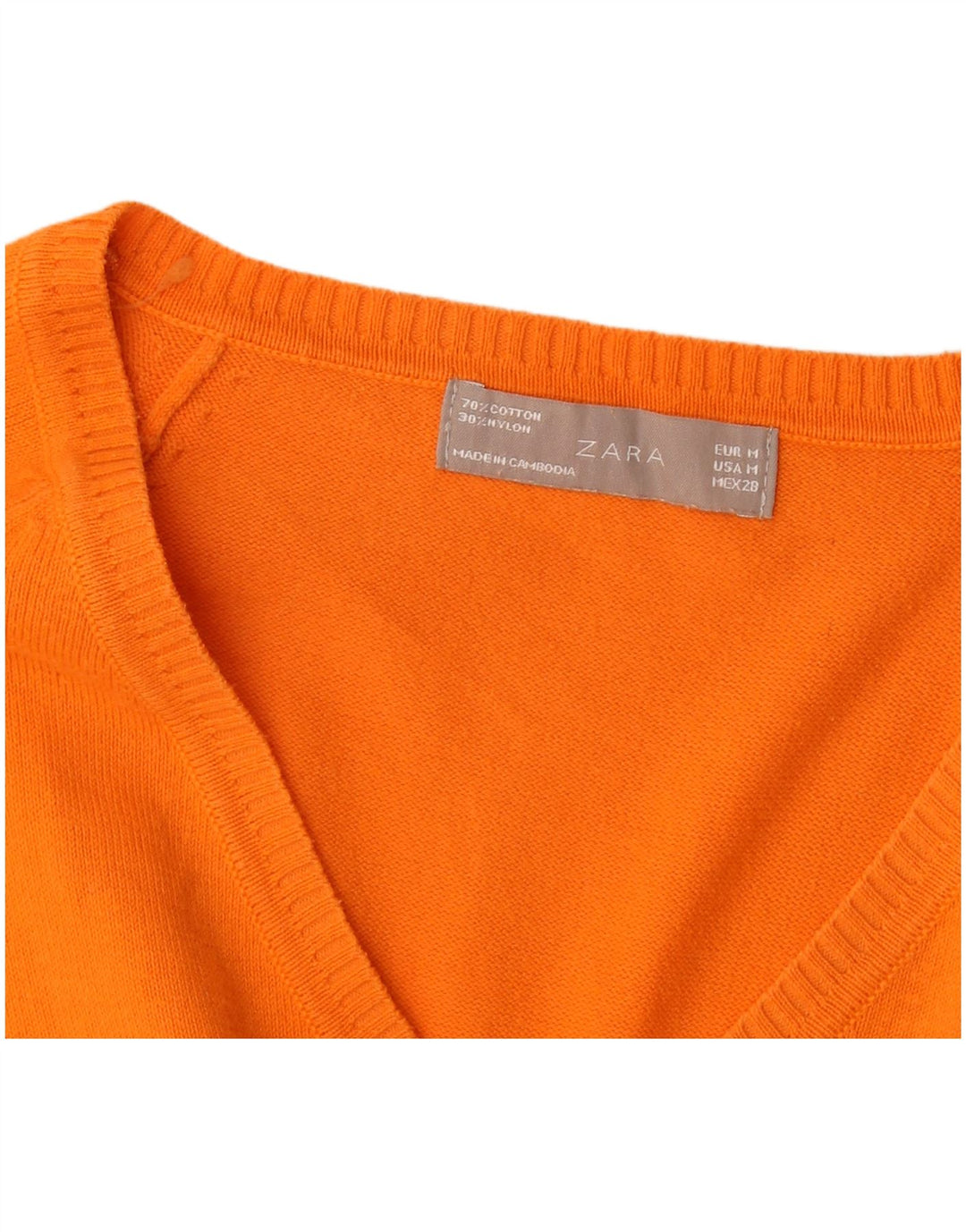 Zara Damen-Pullover mit V-Ausschnitt, UK 12, mittelorange Baumwolle