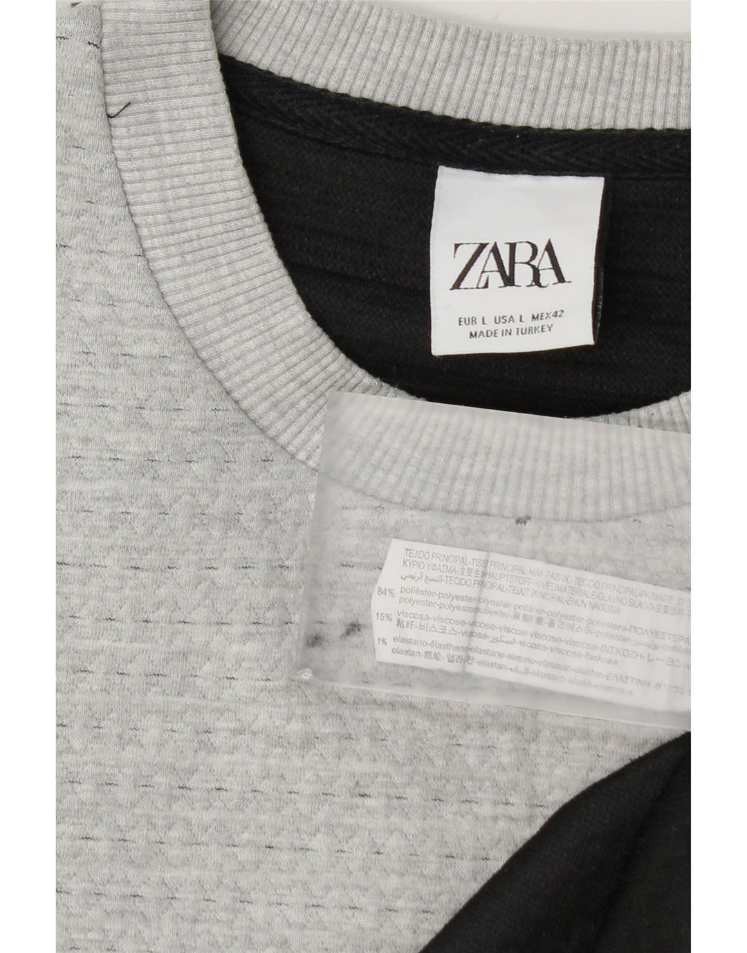 Zara Herren-Pullover mit Rundhalsausschnitt, groß, graues Farbblock-Polyester