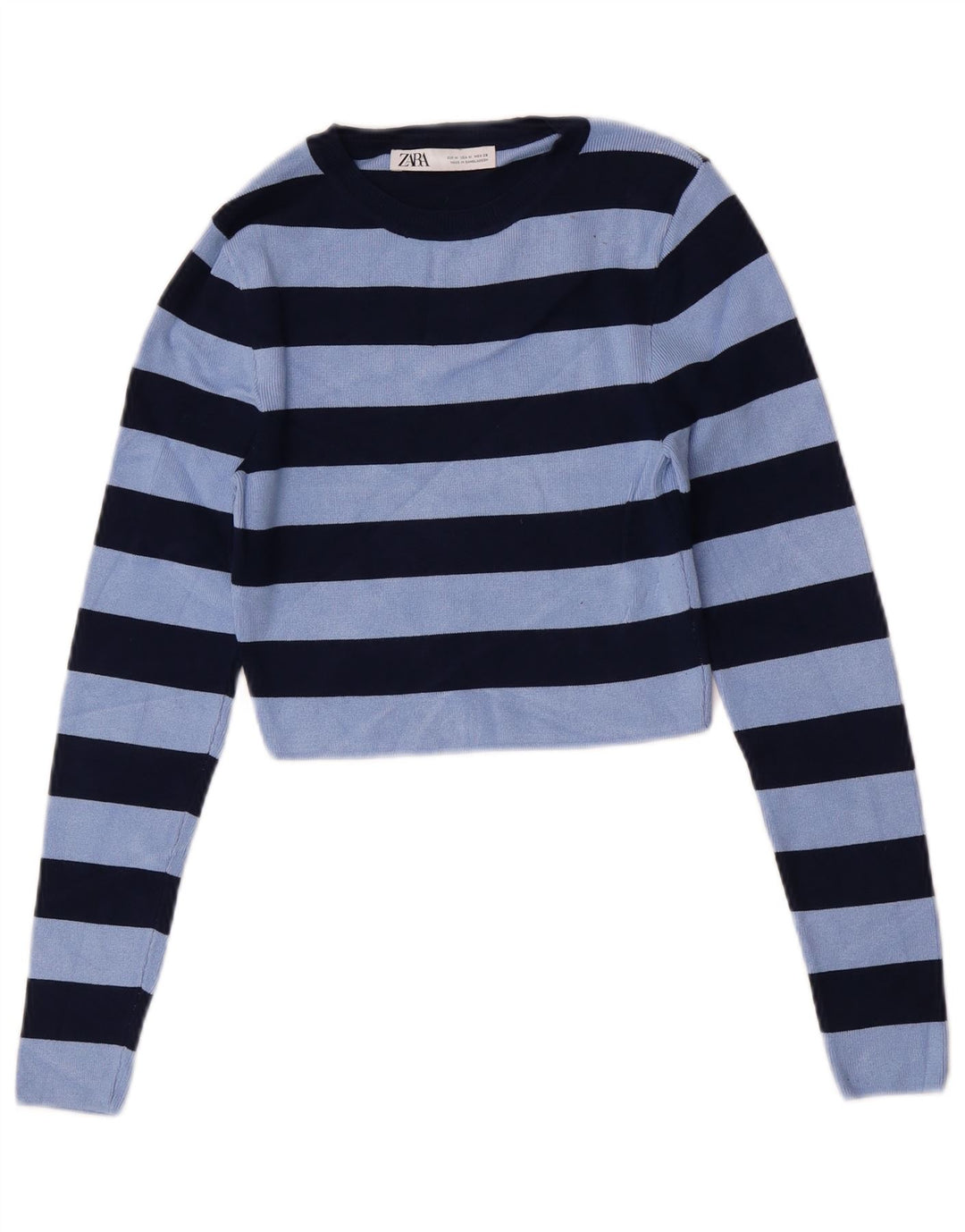 Zara Damen Crop Bluse Top UK 12 Mittelblau gestreift Viskose