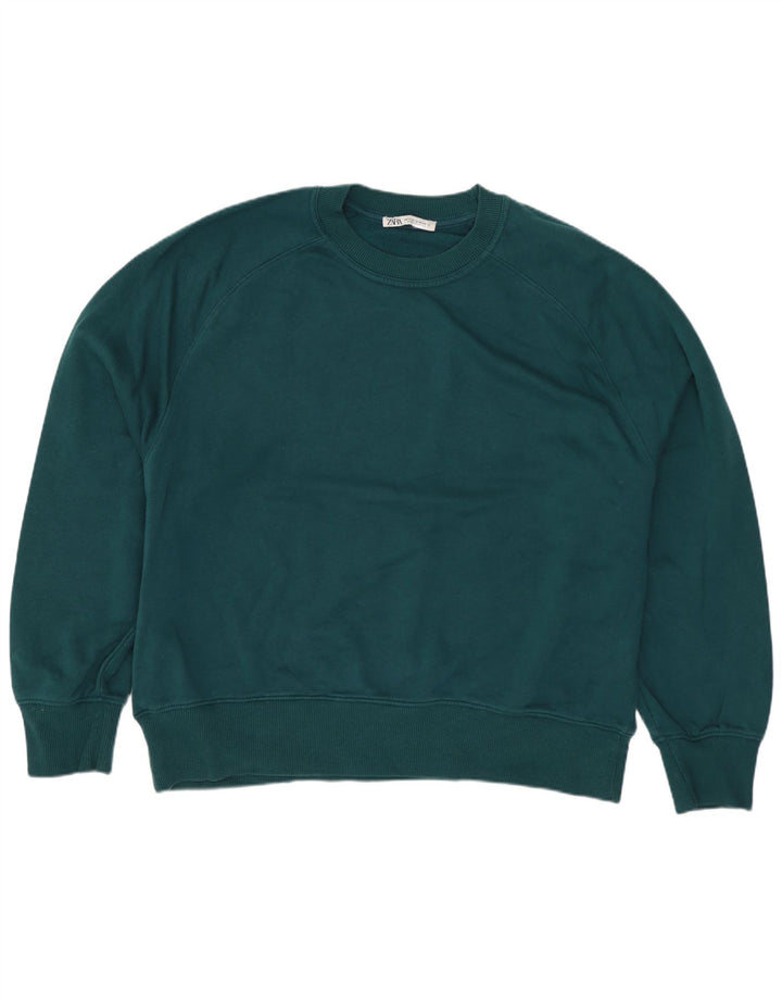 Zara übergroßer Damen-Sweatshirt-Pullover, UK 14, mittelgrüne Baumwolle