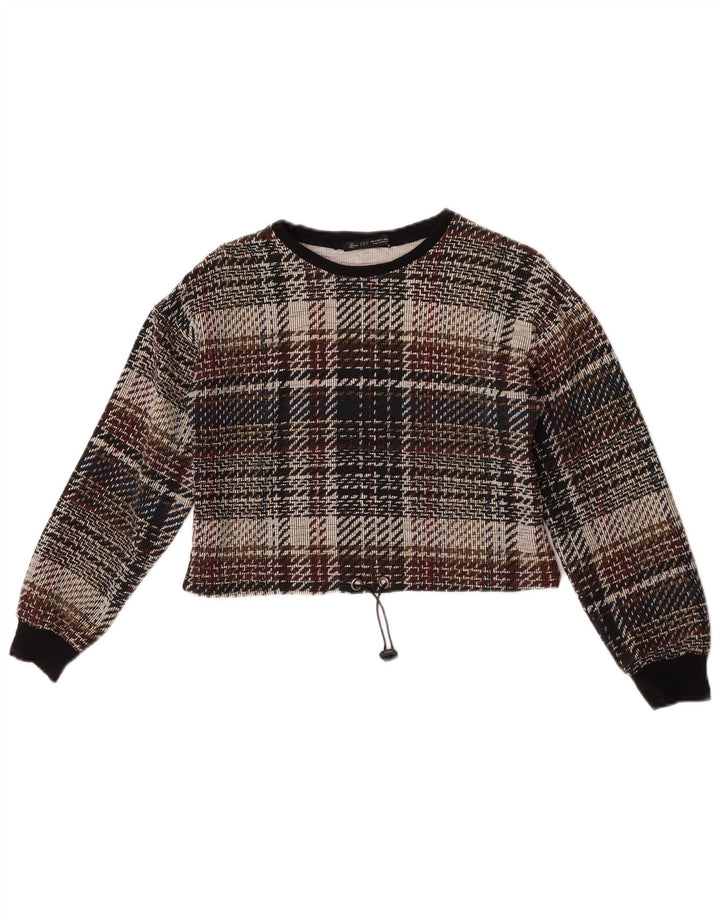 Zara Damen Trafaluc Langarm-Crop-Top UK 10 Small Mehrfarbig kariert
