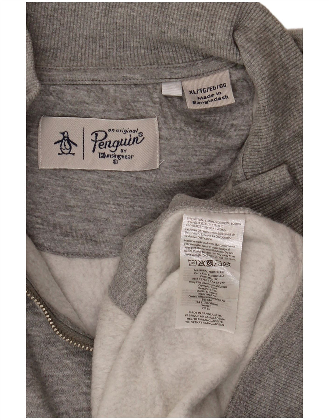 Penguin Herren-Sweatshirt mit Reißverschluss, XL, graue Baumwolle