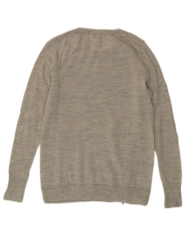 J. CREW Damen-Pullover mit U-Boot-Ausschnitt, Gr. 10, Größe S, graue Merinowolle