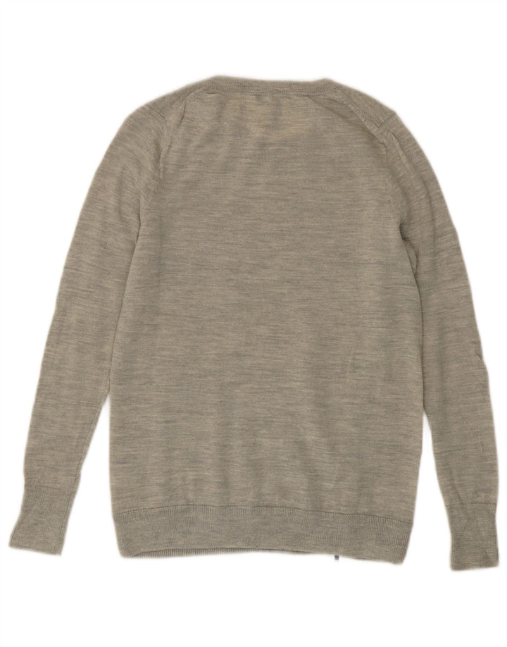 J. CREW Damen-Pullover mit U-Boot-Ausschnitt, Gr. 10, Größe S, graue Merinowolle