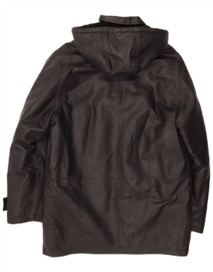 Vintage Herren-Lederjacke mit Kapuze, IT 50, großes schwarzes Leder