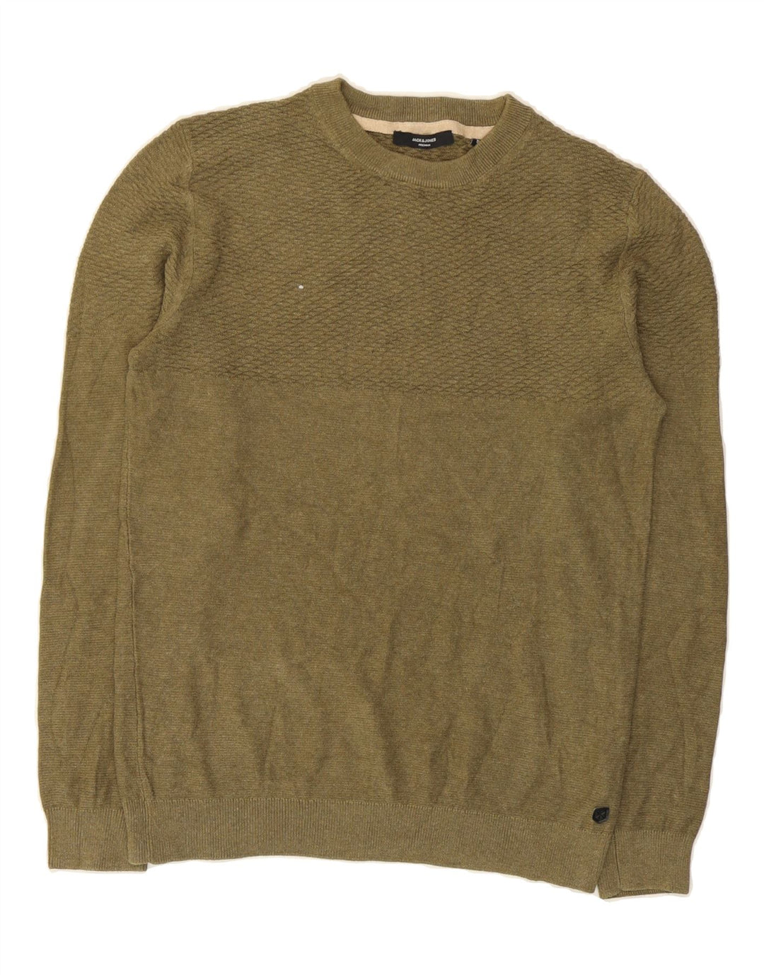 JACK & JONES Mens Crew Neck Jumper Sweater Small Khaki Cotton Vintage Jack & Jones and Second-Hand Jack & Jones from Messina Hembry 