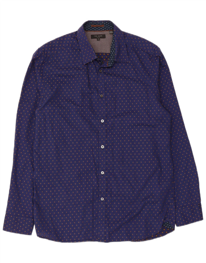Ted Baker Herrenhemd, Größe 4, groß, marineblau gepunktete Baumwolle