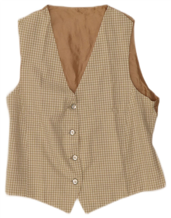 Vintage Damen Weste UK 12 Medium Beige Gingham