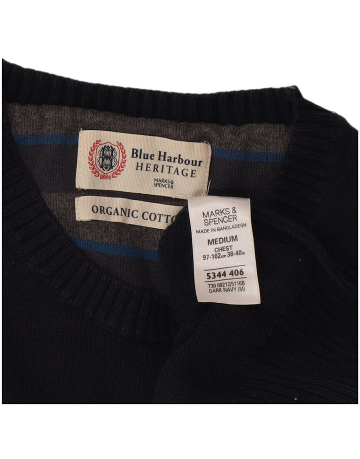 Marks & Spencer Herren-Pullover mit Rundhalsausschnitt, mittelmarineblaue Baumwolle