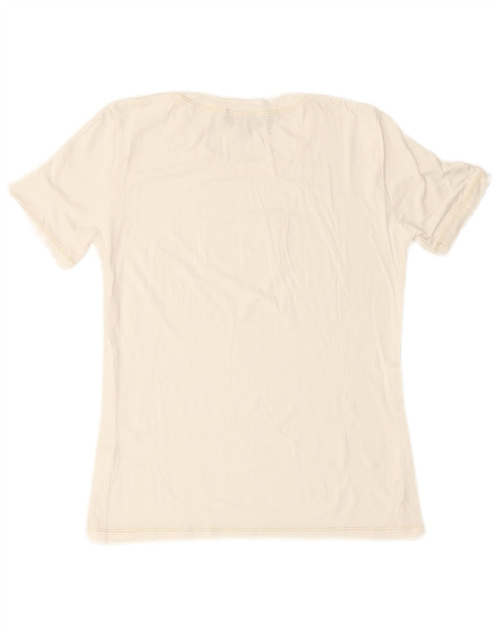 LUISA SPAGNOLI Damen Grafik-T-Shirt Top UK 14 Mittelweiße Viskose