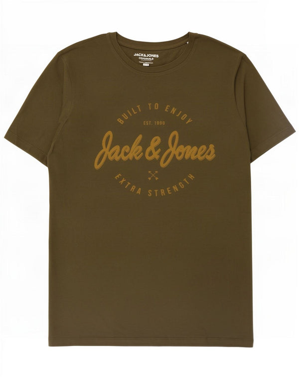Jack & Jones Herren Slim Fit Graphic T-Shirt Top Large Khaki Cotton