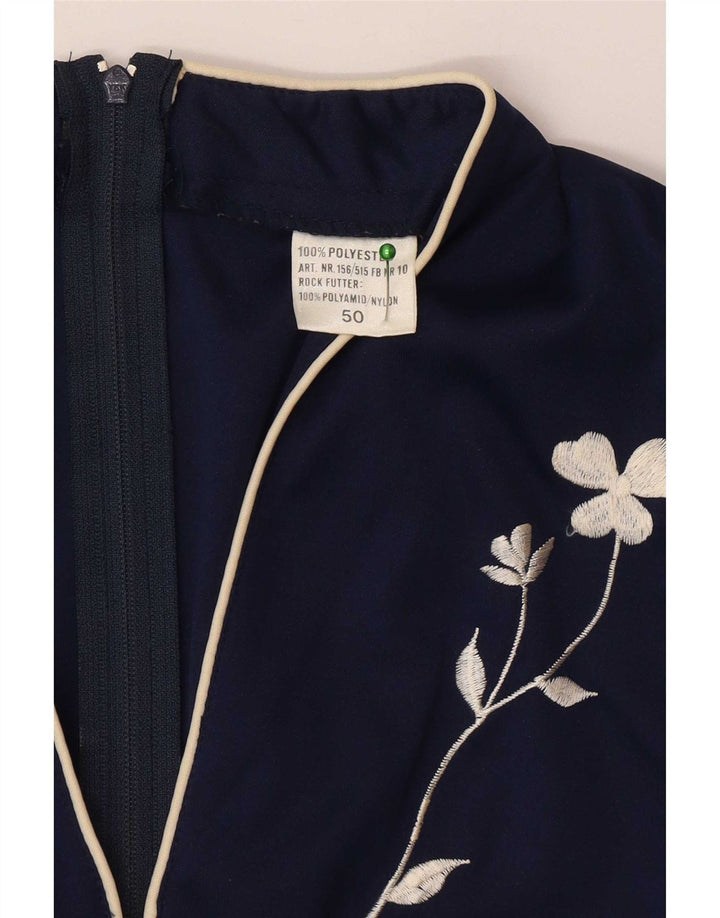 Vintage Damen Langarm Maxikleid IT 50 XL Marineblau Polyester