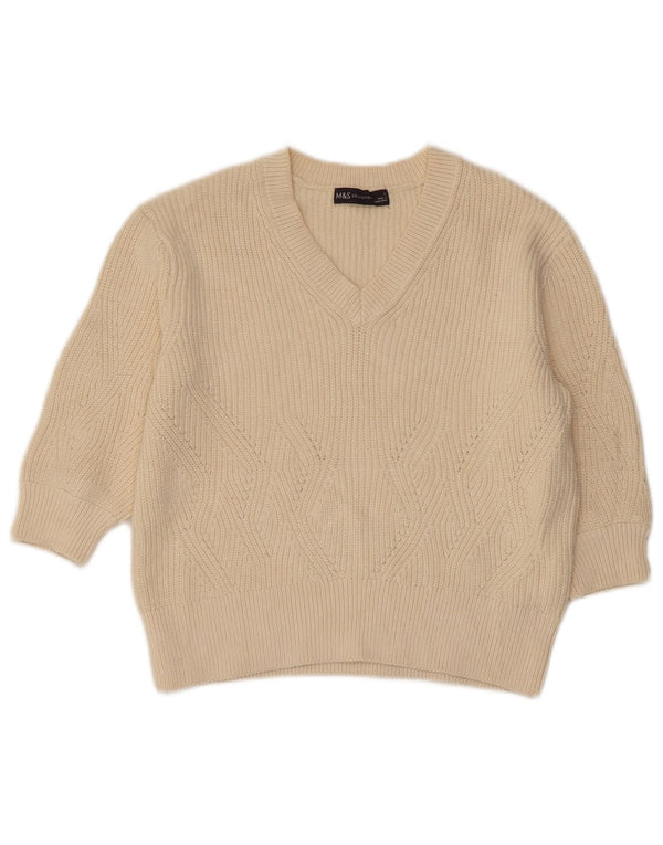 MARKS & SPENCER Damen Crop V-Ausschnitt Pullover Pullover UK 10 Small Beige