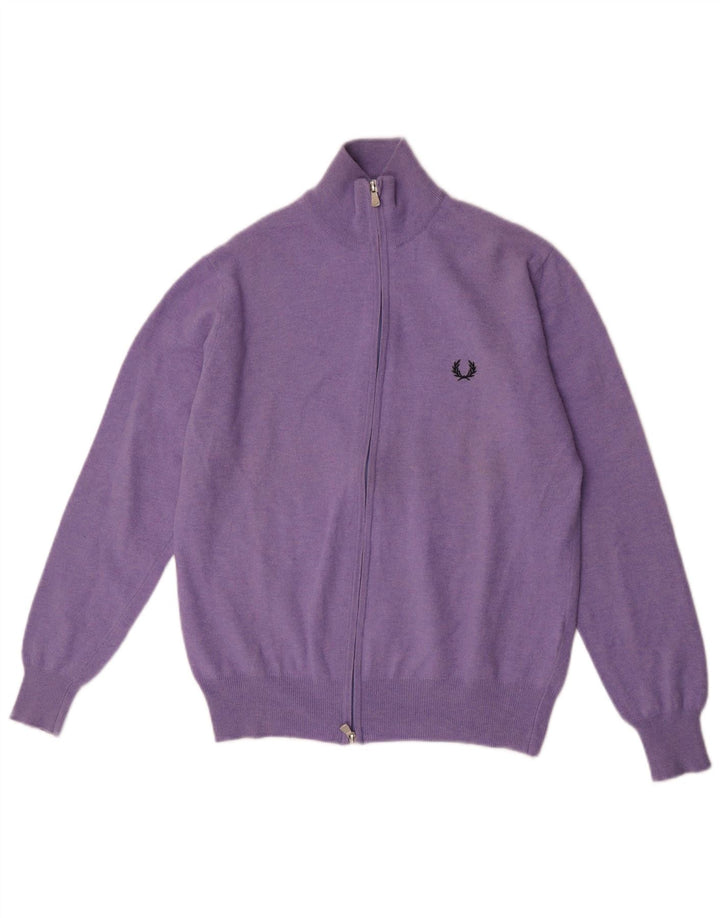 Fred Perry Herren-Cardigan-Pullover, kleine lila Wolle