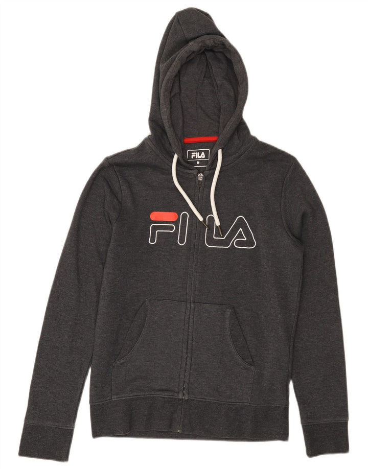 Fila Womens Graphic Zip Hoodie Pullover UK 12 Mittelgraue Baumwolle
