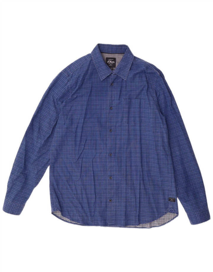 S.Oliver Herrenhemd XL Blau kariert Baumwolle