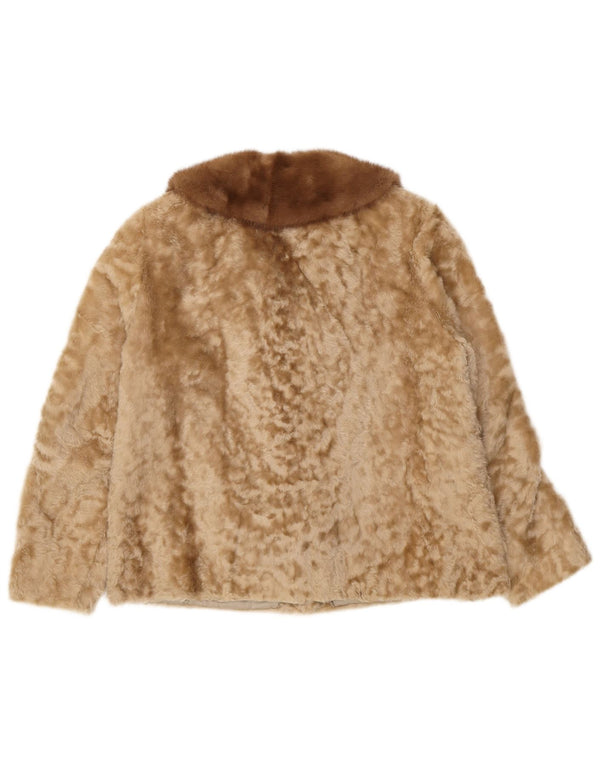 Vintage Damen Kunstfelljacke UK 10 Small Beige